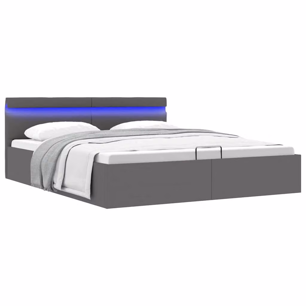 vidaXL Giroletto Contenitore Idraulico con LED e Porta USB in Similpelle Grigio 160x200 cm – 1