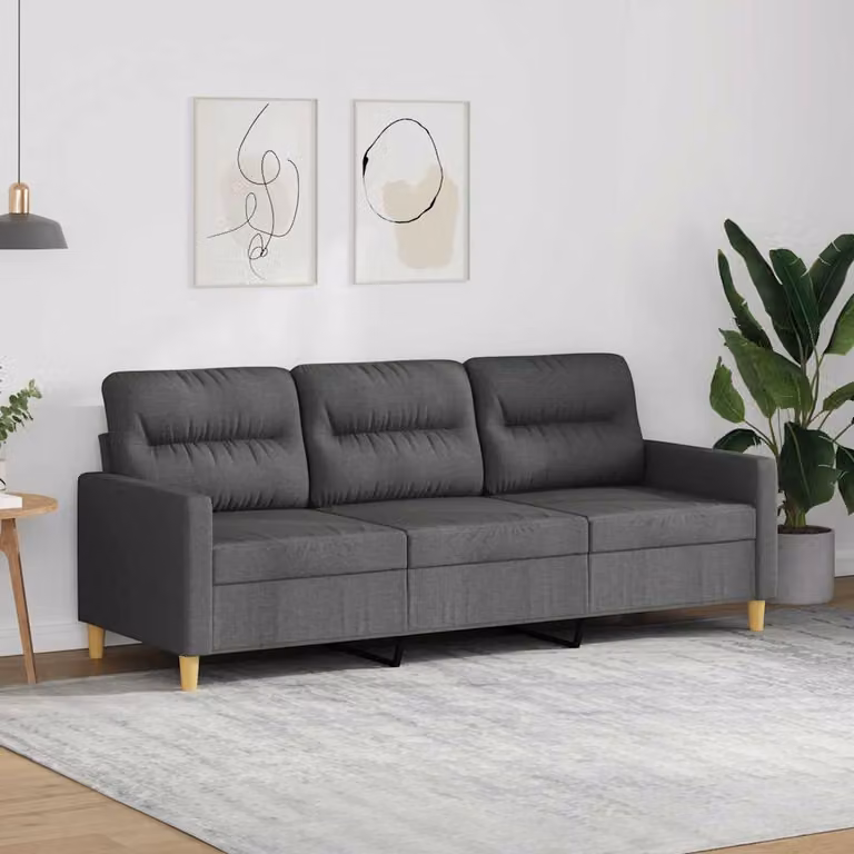 vidaXL Divano a 3 Posti Moderno in Tessuto Grigio con Struttura in Metallo L: 198 cm, P: 80 cm, H: 77 cm