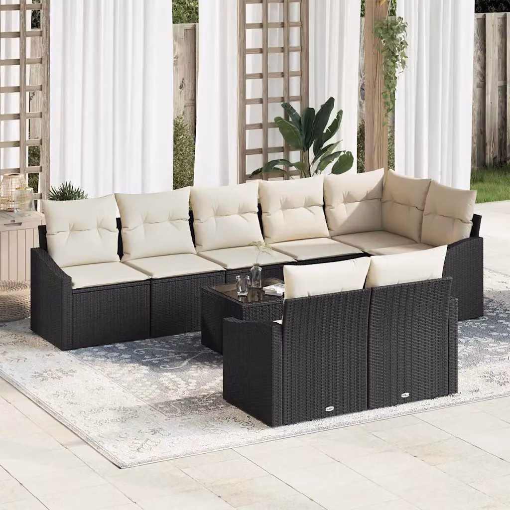 Set Divano da Giardino vidaXL 9 Pezzi a Forma di L con Tavolino, Colore Marrone e Beige, Struttura in Metallo e Polyrattan con Cuscini Inclusi – 1