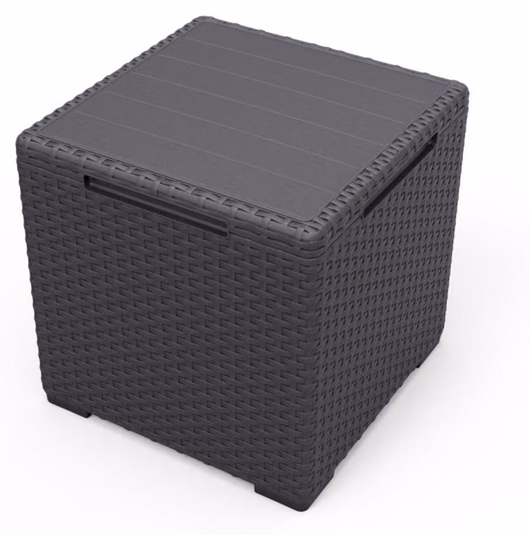 Contenitore 3in1 Nero Tavolino Sgabello Cassapanca da giardino 37x37x37cm