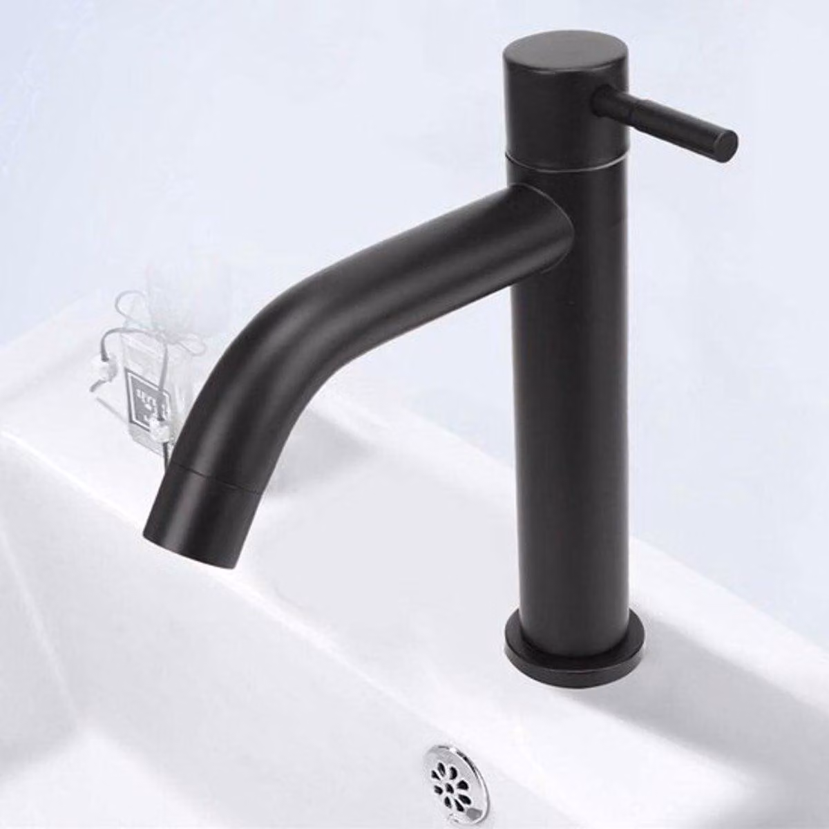 Rubinetto singolo in acciaio inossidabile per acqua fredda, ideale per bagno e toilette, completo di tubo flessibile. Design duraturo ed elegante per un flusso d'acqua ottimale