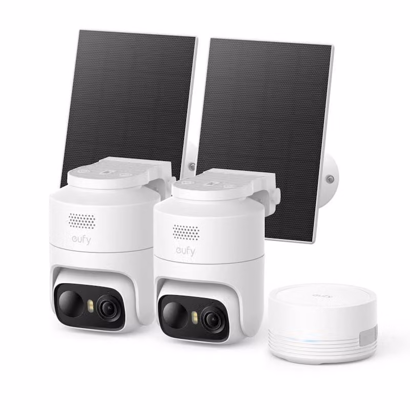 Telecamera da esterno Anker eufy C37 con alimentazione solare (kit da 2 pezzi + unità HomeBase Mini), 2K, colore bianco