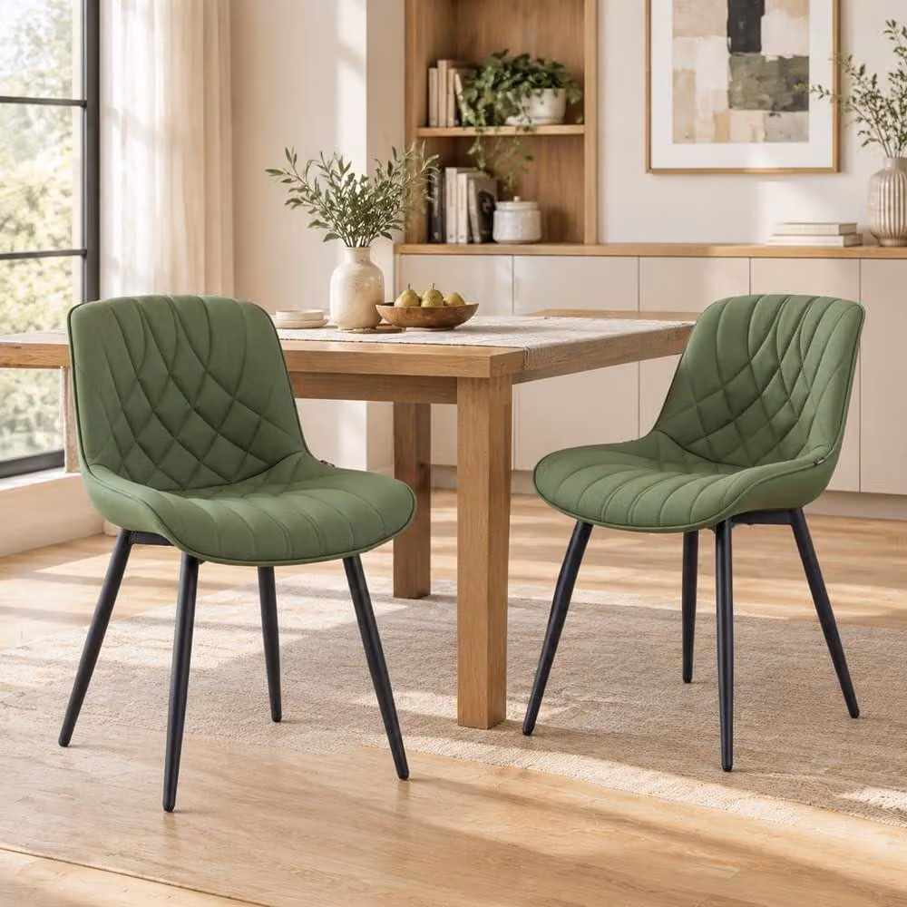 Set di 2 sedie da pranzo, colore verde boneng, ecopelle