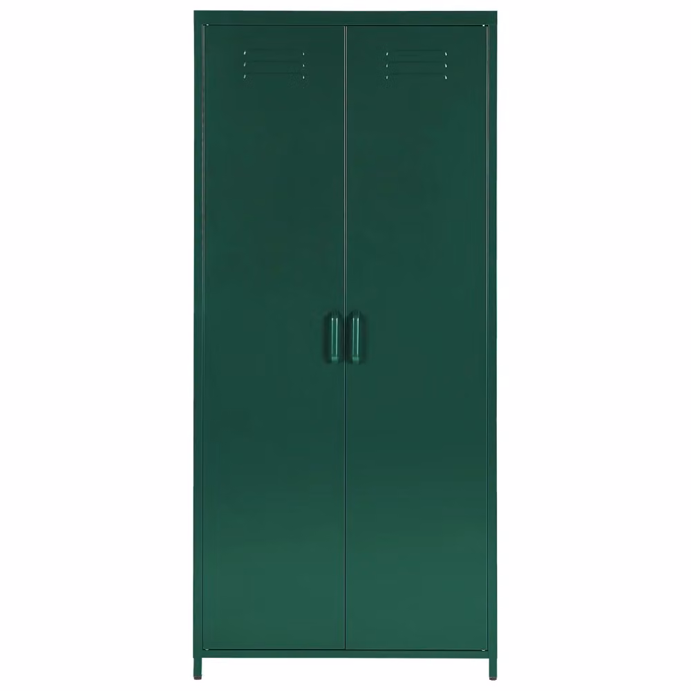 Armadio Portaoggetti Beliani Design Industriale in Metallo Verde Opaco con 2 Ante, Ripiani e Appendiabiti, L/P/H: 76 x 38 x 170 cm – 2