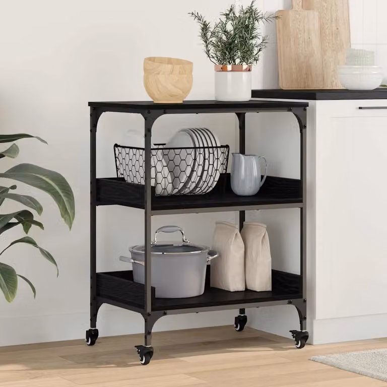 vidaXL Carrello da Cucina in Stile Industrial con Ruote, Rovere e Nero, L 60 cm x P 41 cm x H 80.5 cm
