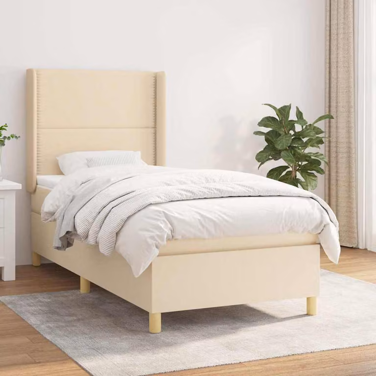 vidaXL Giroletto a Molle con Materasso Ibrido in Tessuto Beige e Bianco L/P: 100 x 200 cm