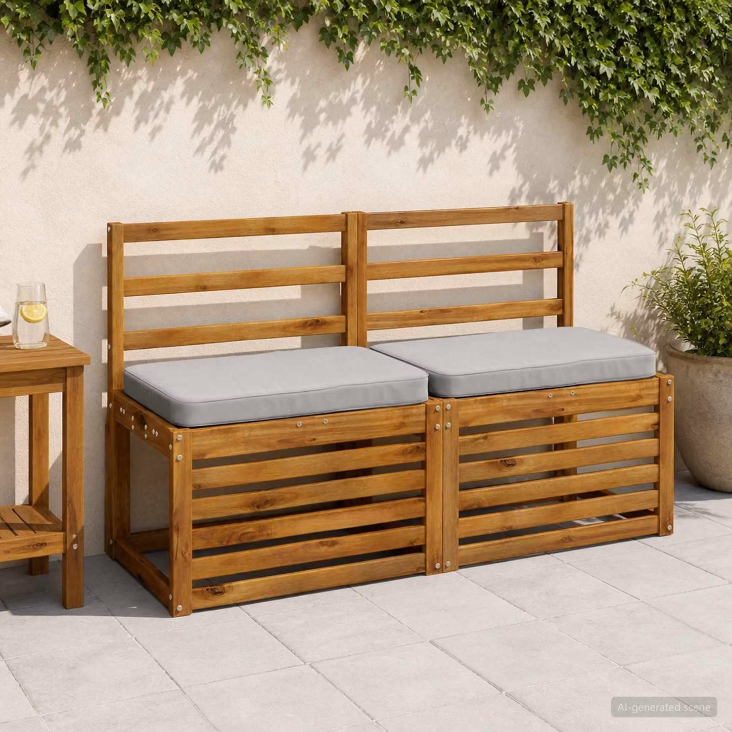 Set di 2 cuscini per panchina vidaXL in poliestere grigio con rivestimento rimovibile e resistente ai raggi UV
