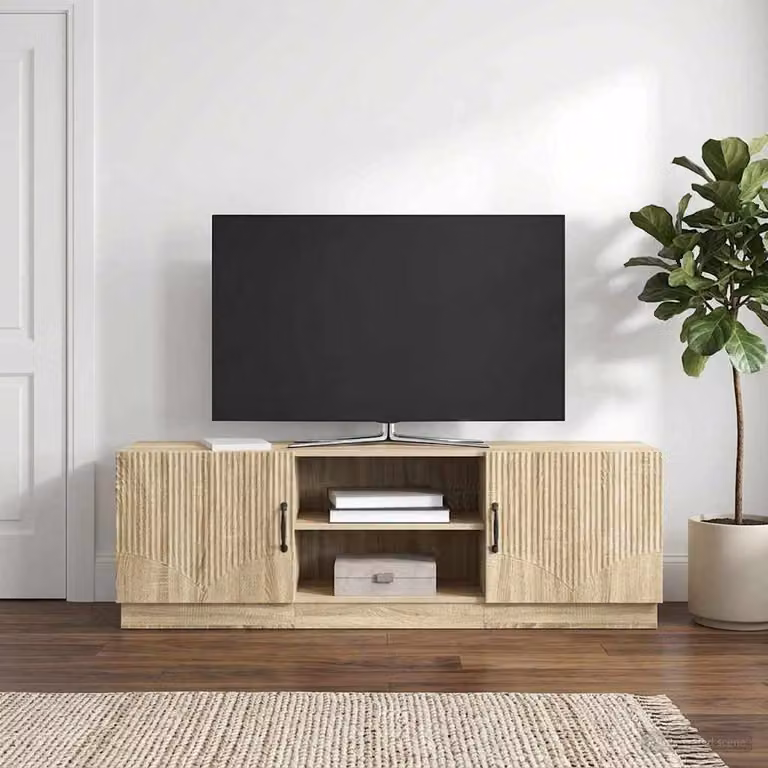 Mobile TV vidaXL in Rovere Sonoma Marrone con Illuminazione Integrata e Compartimenti Media L: 150 cm, P: 31 cm, H: 47 cm