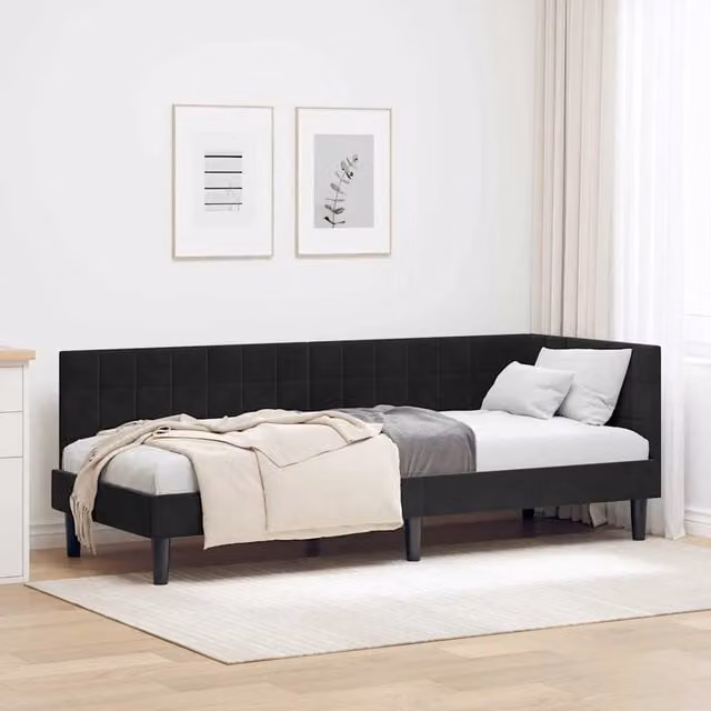 Cornice del letto ad angolo vidaXL in velluto nero L/P/H: 200 x 80 x 35 cm