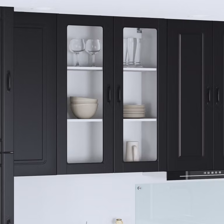 vidaXL Mobile Unità Pensile da Cucina Kalmar con Ante in Vetro Nero L: 80 cm, P: 31 cm, H: 100 cm