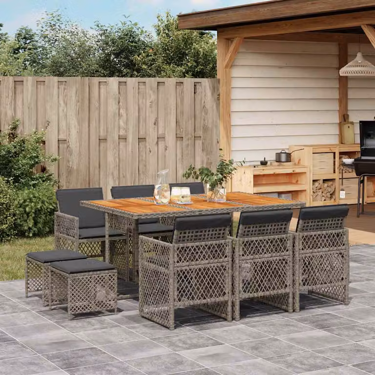 vidaXL Set da Pranzo da Giardino 11pz in Polyrattan e Legno di Acacia Grigio