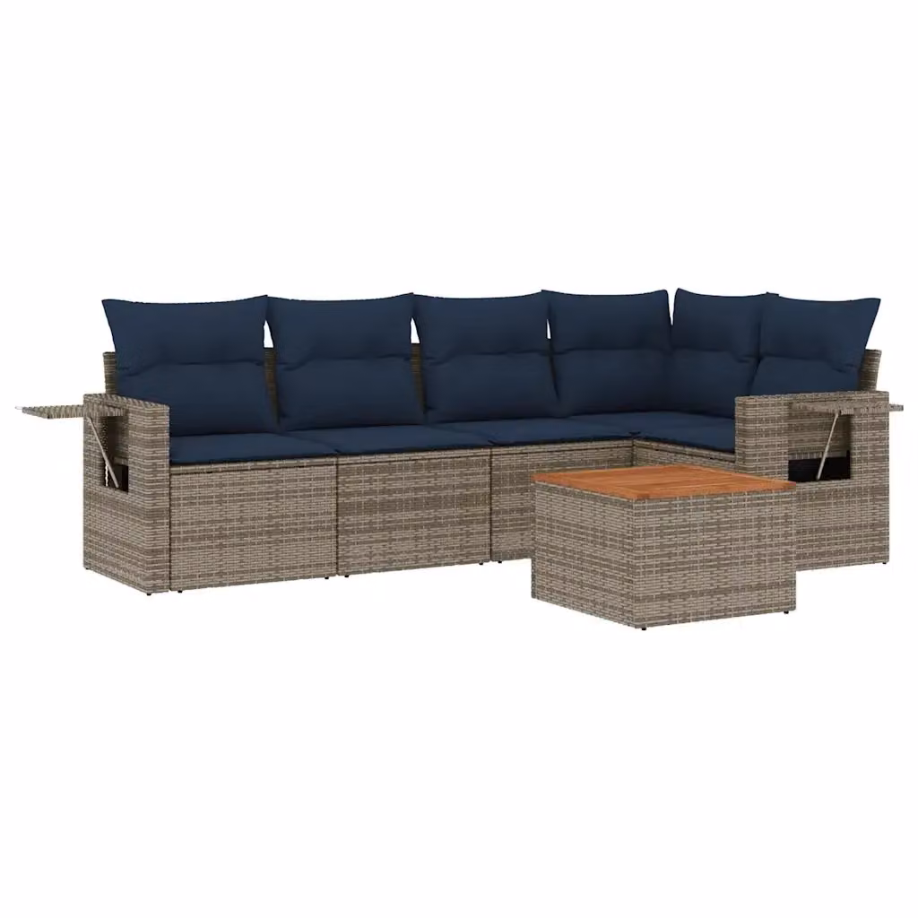 Set da giardino vidaXL in polyrattan grigio con 6 pezzi e cuscini inclusi – 2