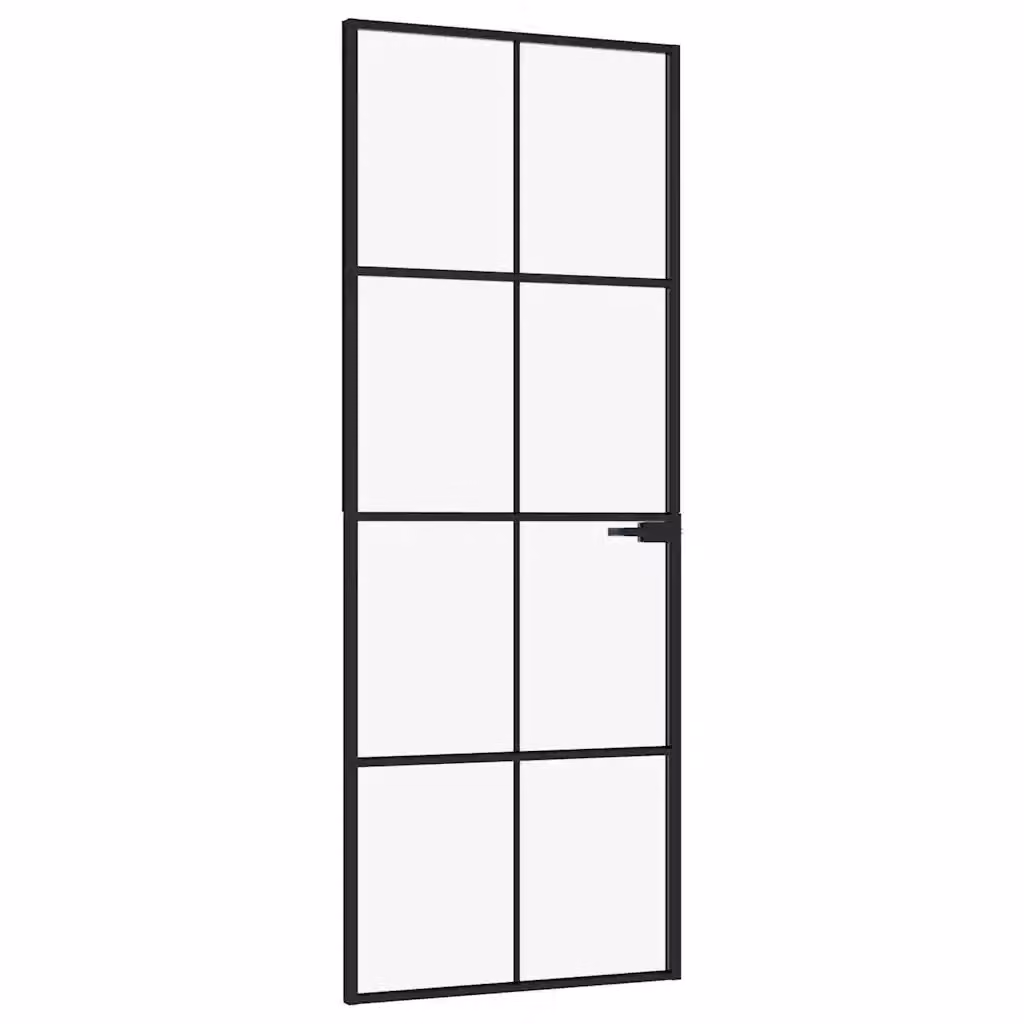 Porta Interna Reversibile vidaXL in Alluminio e Vetro Temperato Trasparente, Colore Nero, L: 76 cm, H: 201,5 cm – 2