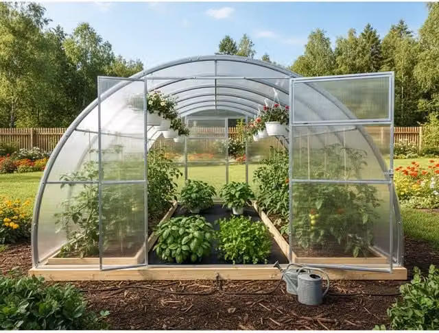 Serra da giardino SOFIA con rivestimento in policarbonato trasparente e struttura in acciaio zincato, L: 6 m, P: 3,5 m