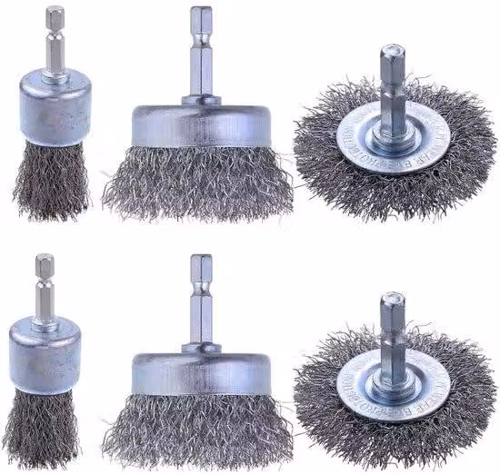 Set di spazzole metalliche grigie - Sminuzzatore - Rimozione della ruggine - Foro esagonale - 6 pezzi