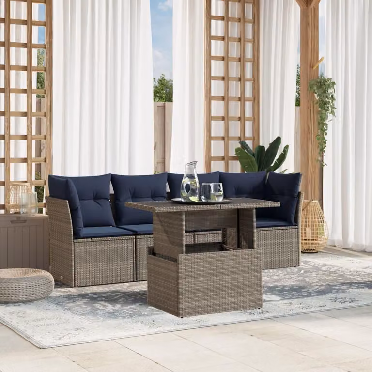 Maison Exclusive - Set di 5 divani da giardino con cuscini, grigio, polyrattan