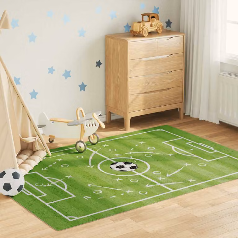 Tappeto per bambini vidaXL a tema campo da calcio, verde, lavabile e fonoassorbente, L: 160 cm, P: 230 cm