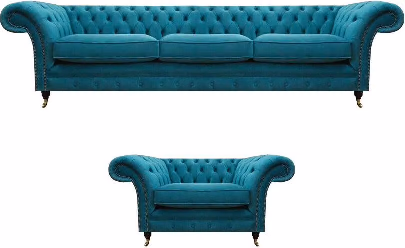Luxuriöse Blau Sofagarnitur 3+1 Sitzer Chesterfield Wohnzimmer Polstermöbel