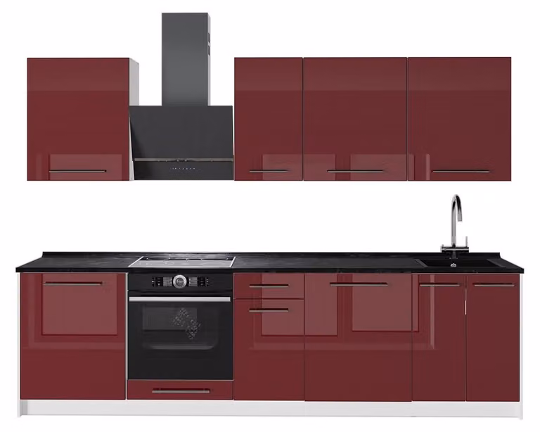 Cucina componibile Vicco Fame-Line Bordeaux lucido/Bianco 280 cm, PL Antracite, Model 64236