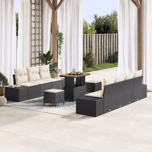 Set Divano da Giardino 10 pz Nero polyrattan 3362750