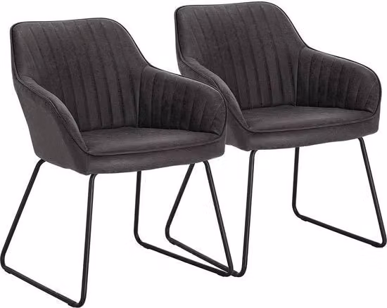 Set di 2 Sedie in Pelle - Sedie da Cucina/Sala con Braccioli - Grigio, 39 x 45 x 44 cm