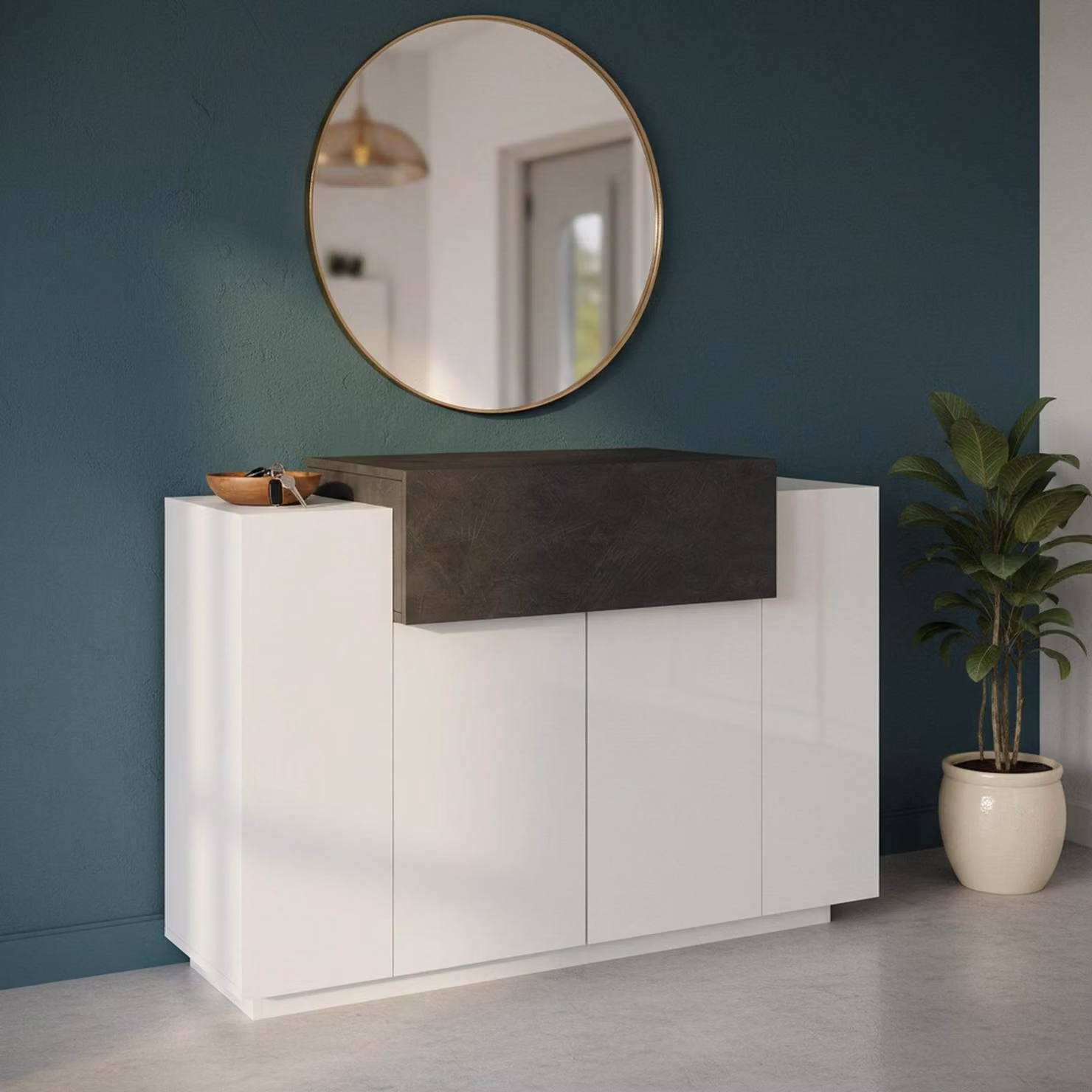 Credenza moderna bianca, mobile da cucina, soggiorno, Coro Bata Ardesia