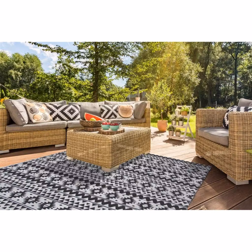 Tappeto Sunny Kendra Home Bianco e Nero in Poliestere per Interno ed Esterno con Design Geometrico Moderno – 2