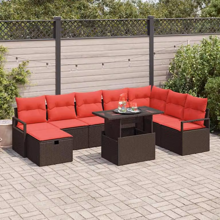 Maison Exclusive - Set da giardino composto da 9 pezzi, divano in rattan sintetico
