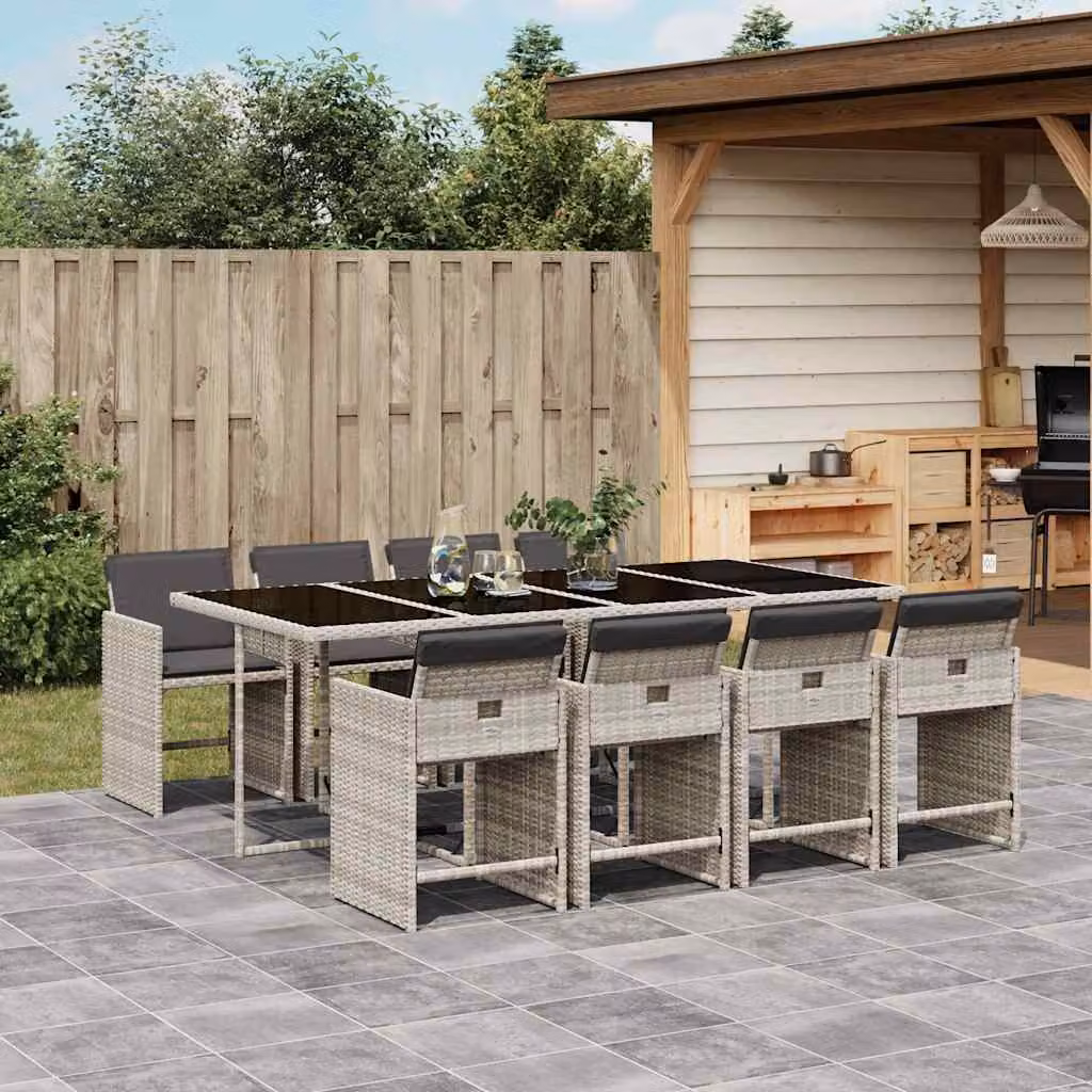 Set Pranzo da Giardino vidaXL in Polyrattan con Tavolo in Vetro e 9 Sedute Grigio Antracite – 1