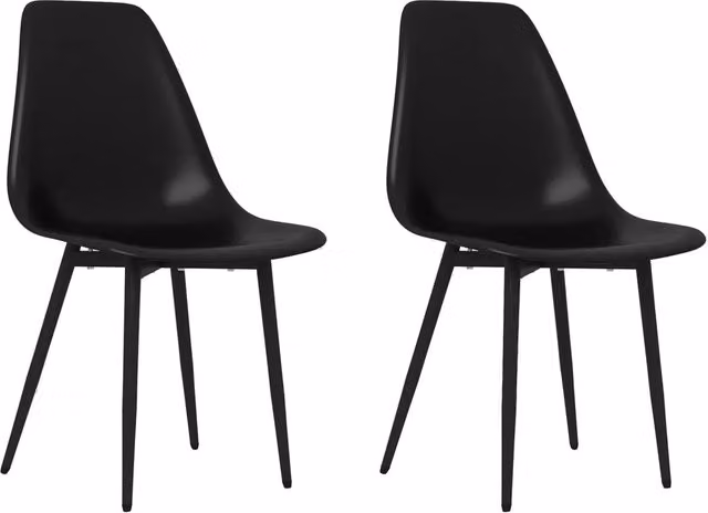Set di 2 sedie da pranzo e cucina in plastica e metallo nere opache con design minimalista