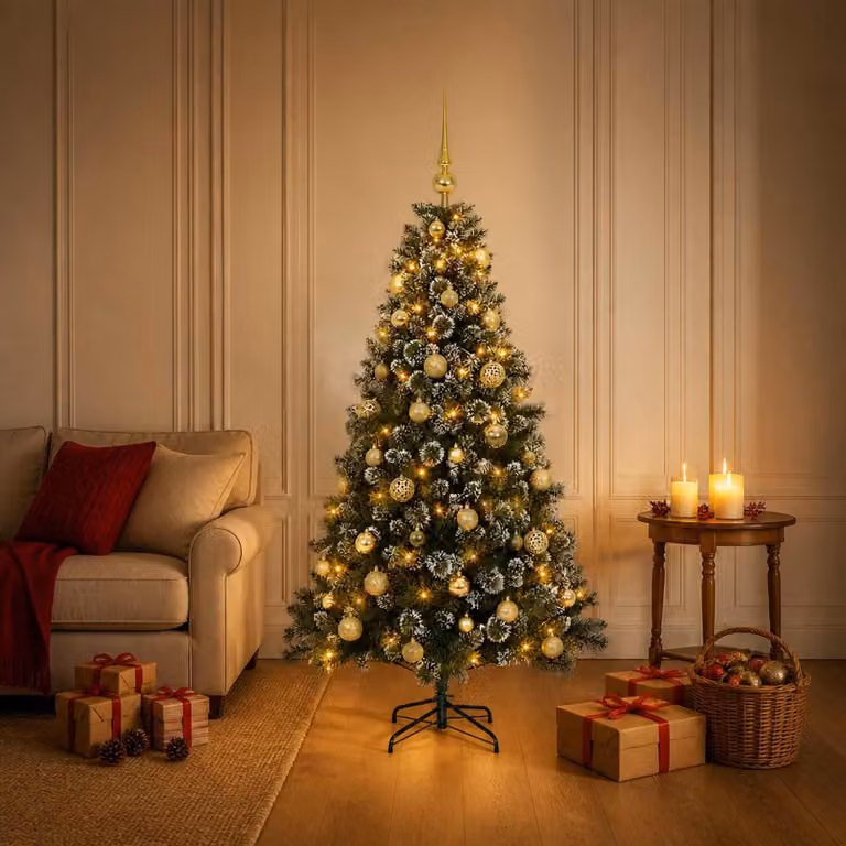 Albero di Natale artificiale con decorazioni a sfera, altezza 150 cm, 150 luci LED