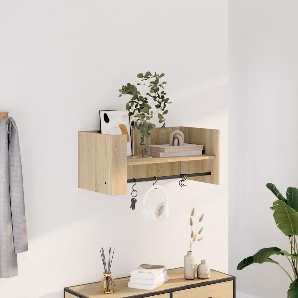 Scaffale a parete moderno vidaXL in legno marrone con pannello posteriore L: 70,5 cm, P: 35 cm, H: 30,5 cm