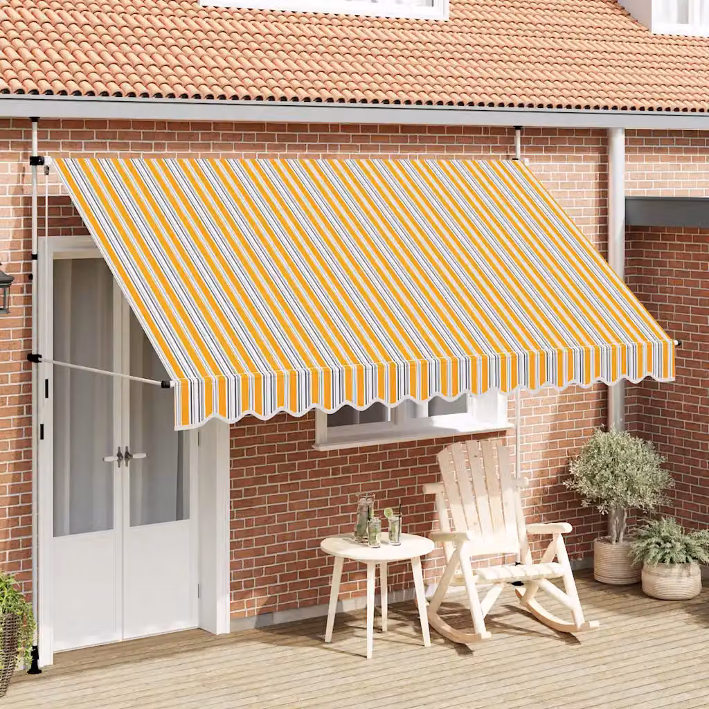 vidaXL Tenda da Sole Retrattile Manuale in Poliestere e Acciaio, Strisce Blu e Gialle, Larghezza: 350 cm