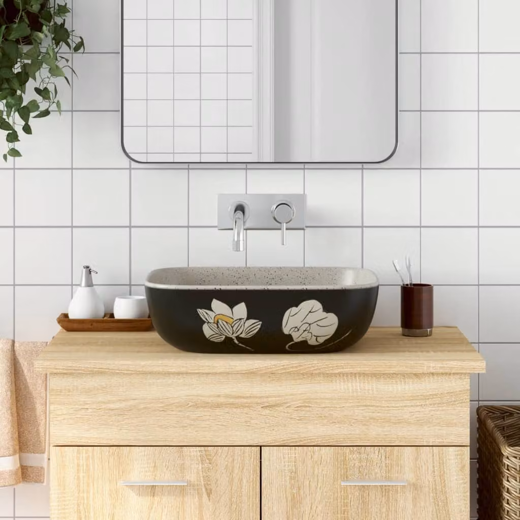 Lavabo da appoggio rettangolare vidaXL in ceramica, Grigio e Nero, L: 48 cm, P: 37,5 cm, H: 13,5 cm