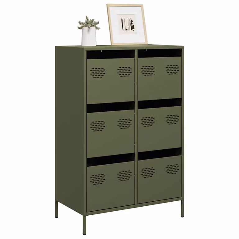 Credenza vidaXL in metallo verde oliva L: 68 cm, P: 39 cm, H: 101,5 cm
