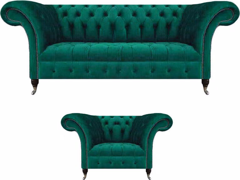 Wohnzimmer Grün Sofa Dreisitze Couch Komplett Sessel Polstersofa Chesterfield