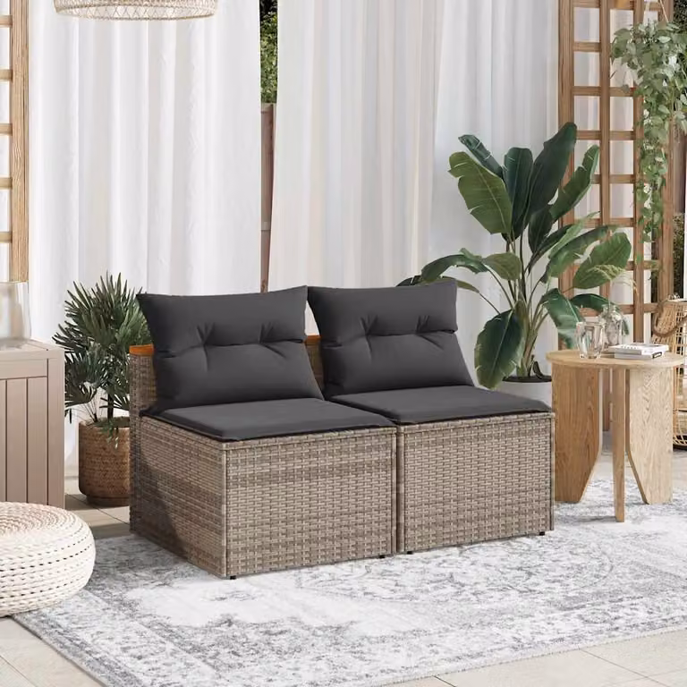 Set di 2 divani da giardino vidaXL in polyrattan grigio con cuscini imbottiti e coperture rimovibili