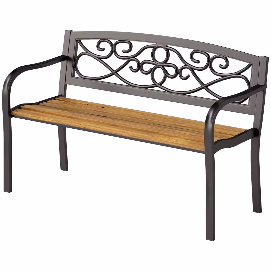 Panca da giardino a 2 posti Xylo in legno di pino e metallo nero con braccioli L/P/H: 127 x 56 x 80 cm – 2