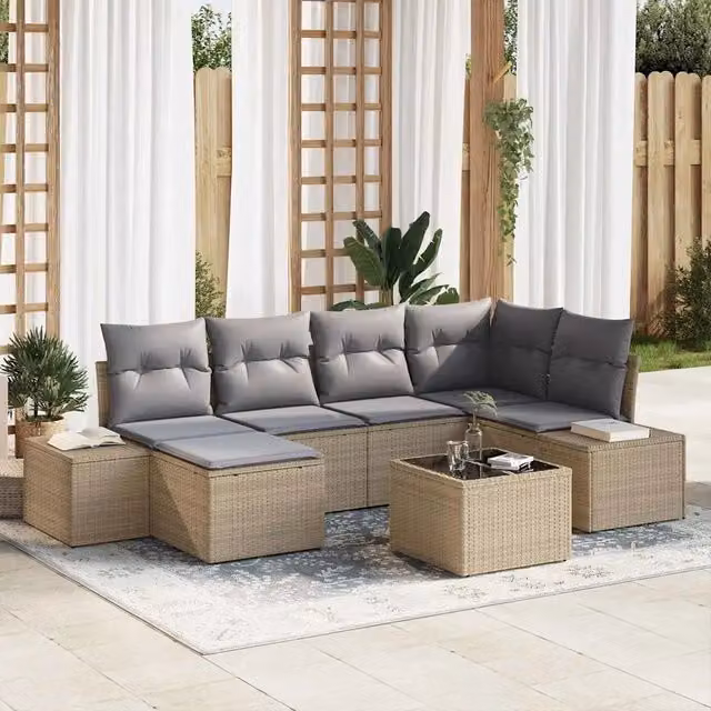Set Divano da Giardino 7 pz Beige e grigio polyrattan 3347140