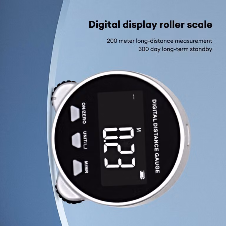 Misuratore di distanza con display LCD, metro a rotella digitale, portata fino a 199,999 metri, microprocessore a semiconduttore, misuratore di distanza elettronico, a rotella per misurazioni, lunga durata in modalità standby, ricaricabile