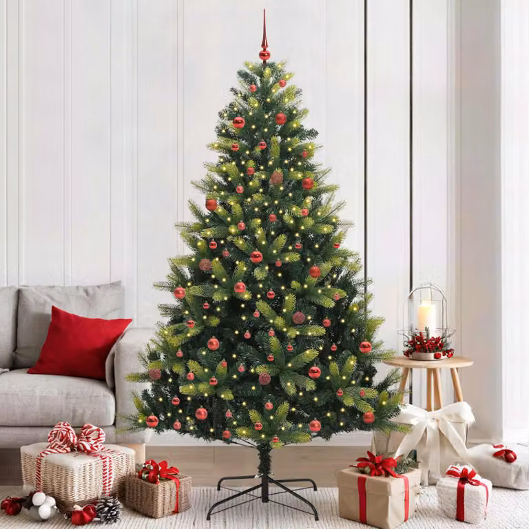 Albero di Natale Artificiale a Cerniera vidaXL Verde con 300 LED Bianco Caldo in PVC