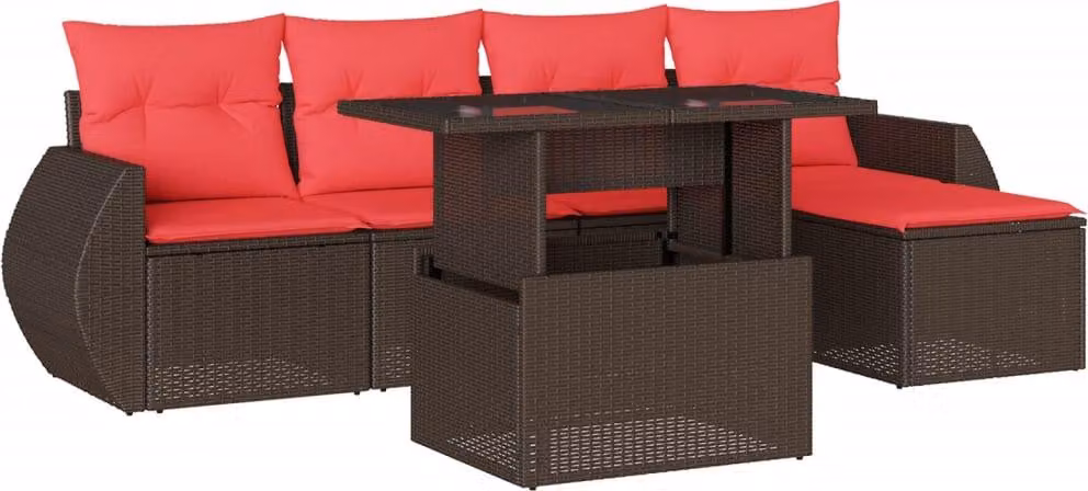 Set Divani da Giardino 6 pz con Cuscini Marrone in Polyrattan