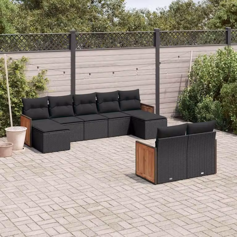vidaXL Set Divani da Giardino 9 pz in Polyrattan Nero con Cuscini e Rivestimenti Rimovibili