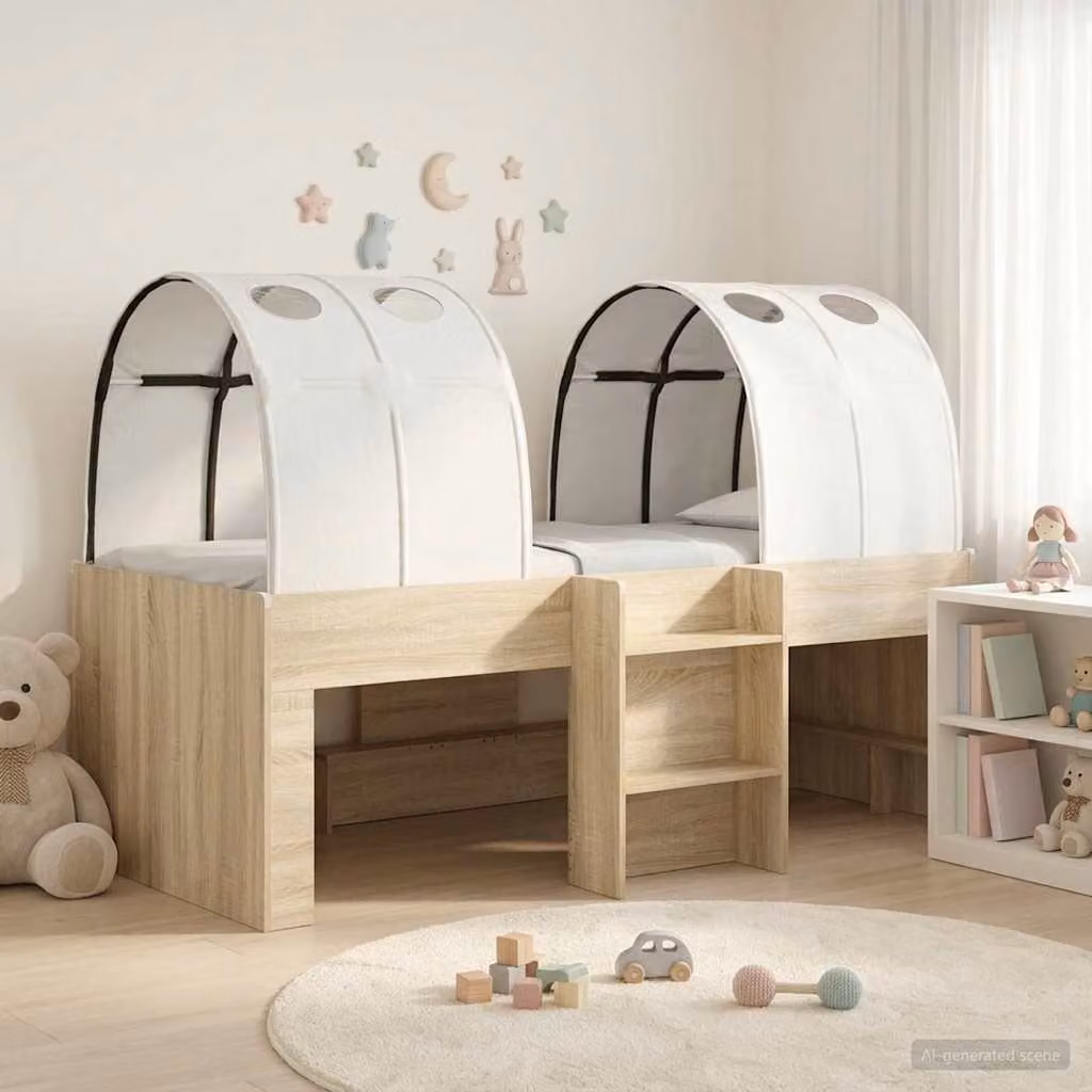 Letto per bambini con tunnel vidaXL in legno, 3 pezzi, Rovere e Bianco, L: 120 cm, P: 193 cm, H: 111 cm