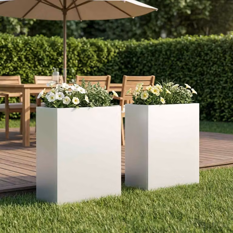 Set di 2 vasi da giardino vidaXL in metallo bianco L: 40 cm, P: 20 cm, H: 50 cm