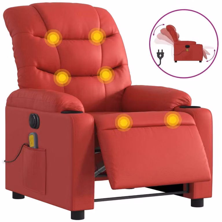 Poltrona Massaggio Elettrica Reclinabile Rosso Pelle finta