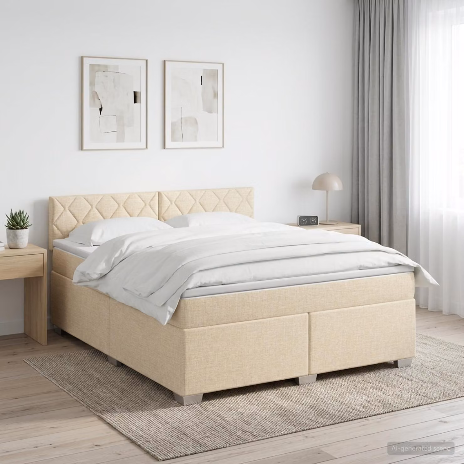 Letto box spring con materasso ibrido vidaXL in tessuto beige e bianco L/P: 180 x 200 cm