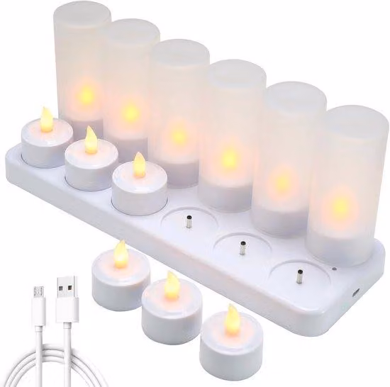 Candele a LED, 12 candeline, ricaricabili, base di ricarica