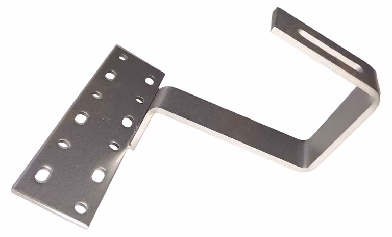 Gancio di fissaggio F04, dimensioni 115x80 mm, per moduli fotovoltaici su tetti a forte pendenza