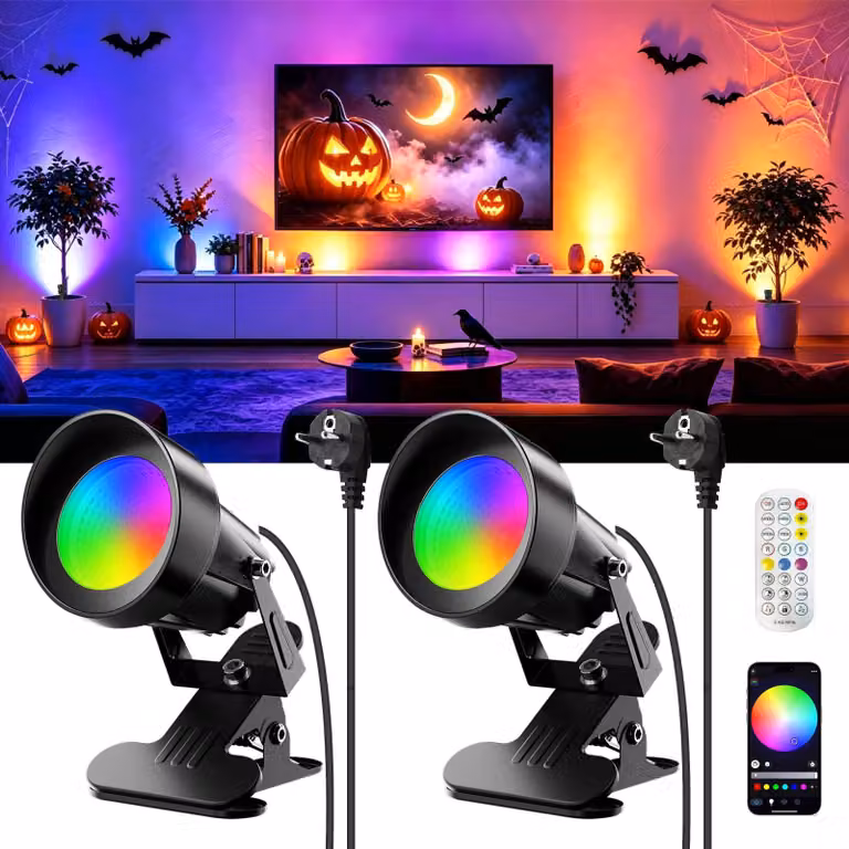 Faretto da giardino RGB, grado di protezione IP65, 16 colori, con telecomando, set da 2 pezzi